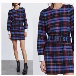 NEW ZARA Checked Tartan Mini Dress w/Belt Size L